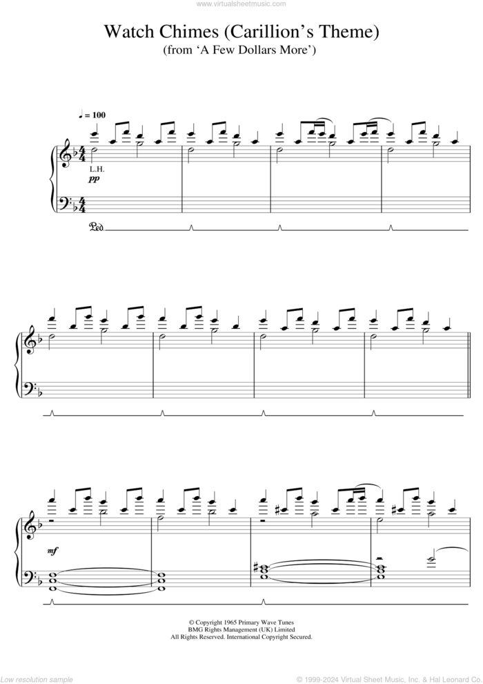 Watch Chimes (from 'A Few Dollars More') sheet music for piano solo by Ennio Morricone, classical score, intermediate skill level