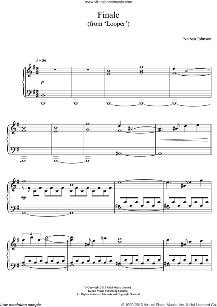 Finale (From 'Looper') sheet music for piano solo by Nathan Johnson, classical score, intermediate skill level