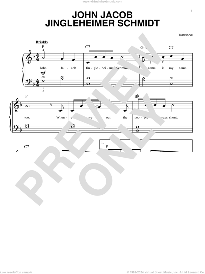 John Jacob Jingleheimer Schmidt sheet music for piano solo, easy skill level