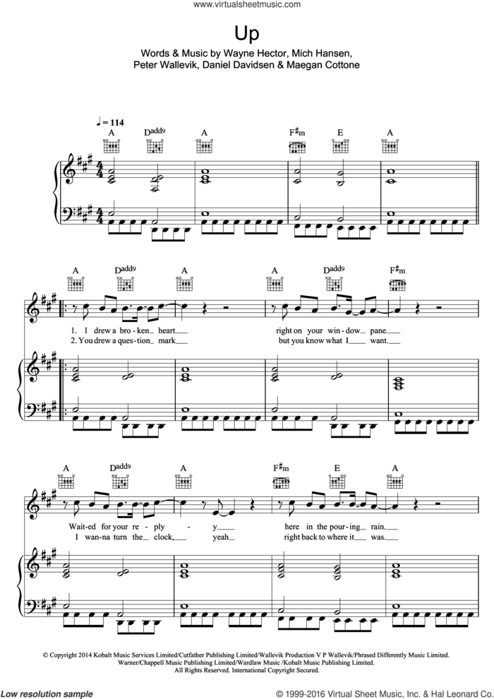 Up (feat. Demi Lovato) sheet music for voice, piano or guitar by Olly Murs, Demi Lovato, Olly Murs feat. Demi Lovato, Daniel Davidsen, Maegan Cottone, Mich Hansen, Peter Wallevik and Wayne Hector, intermediate skill level