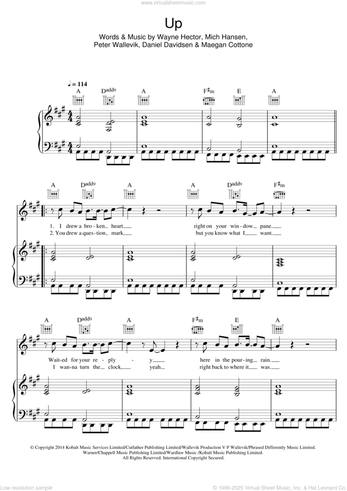 Up (feat. Demi Lovato) sheet music for voice, piano or guitar by Olly Murs, Demi Lovato, Olly Murs feat. Demi Lovato, Daniel Davidsen, Maegan Cottone, Mich Hansen, Peter Wallevik and Wayne Hector, intermediate skill level