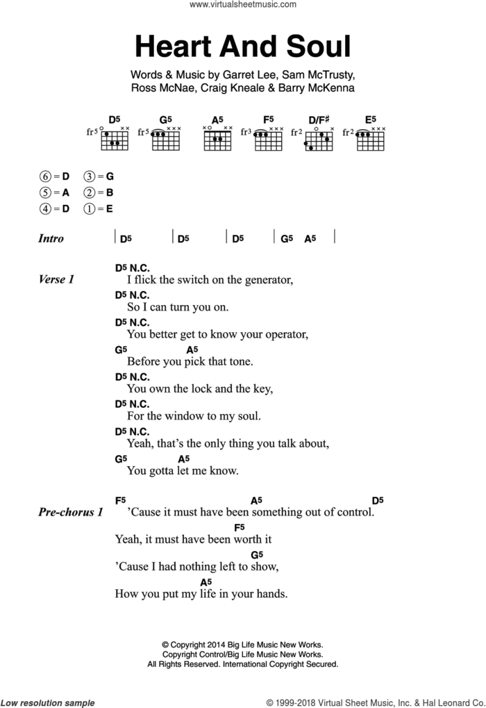 Heart And Soul sheet music for guitar (chords) by Twin Atlantic, Barry McKenna, Craig Kneale, Garret Lee, Ross McNae and Sam McTrusty, intermediate skill level
