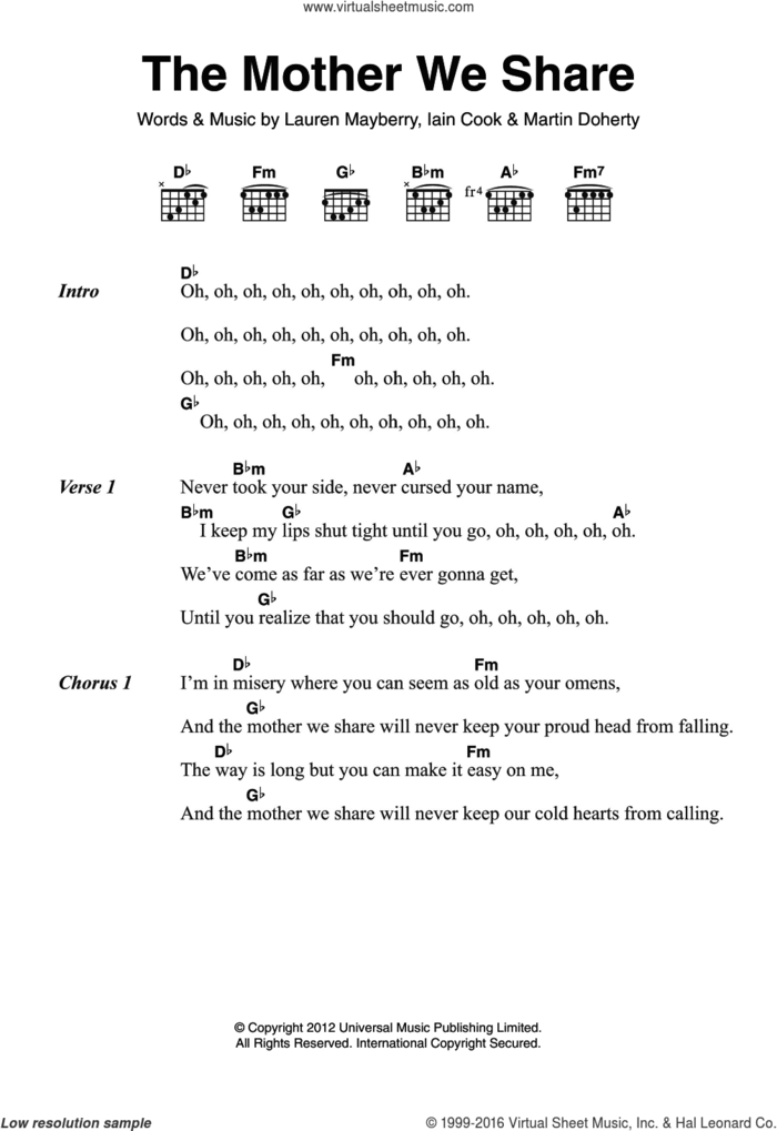 The Mother We Share sheet music for guitar (chords) by Chvrches, Iain Cook, Lauren Mayberry and Martin Doherty, intermediate skill level