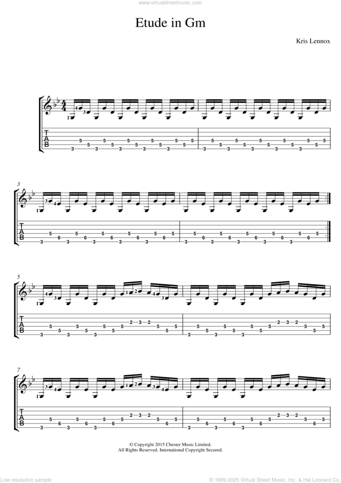 Etude In Gm sheet music for guitar (tablature) by Kris Lennox, intermediate skill level