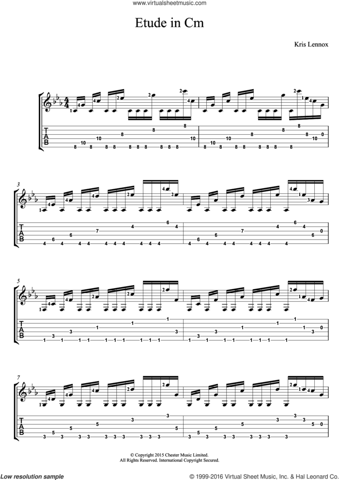 Etude In Cm sheet music for guitar (tablature) by Kris Lennox, intermediate skill level