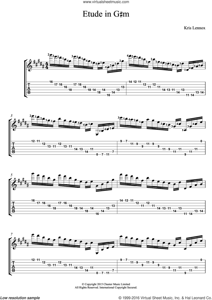Etude In G#m sheet music for guitar (tablature) by Kris Lennox, intermediate skill level