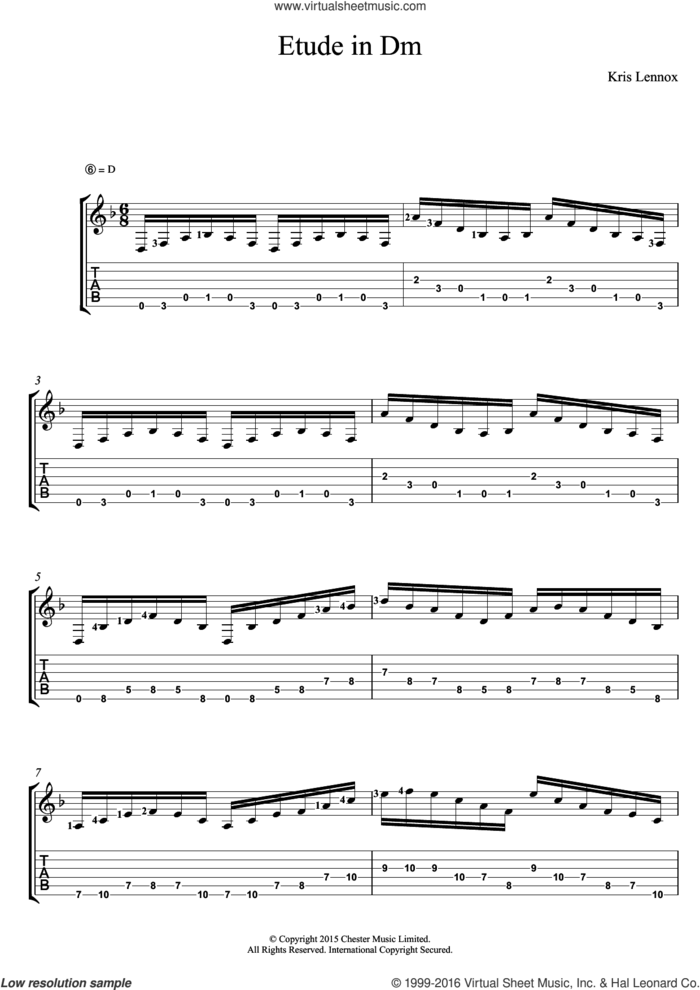 Etude In Dm sheet music for guitar (tablature) by Kris Lennox, intermediate skill level