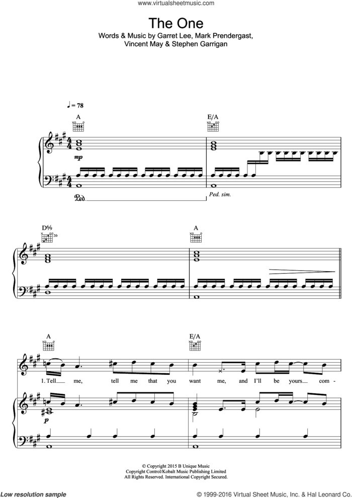 The One sheet music for voice, piano or guitar by Kodaline, Garret Lee, Mark Prendergast, Stephen Garrigan and Vincent May, intermediate skill level