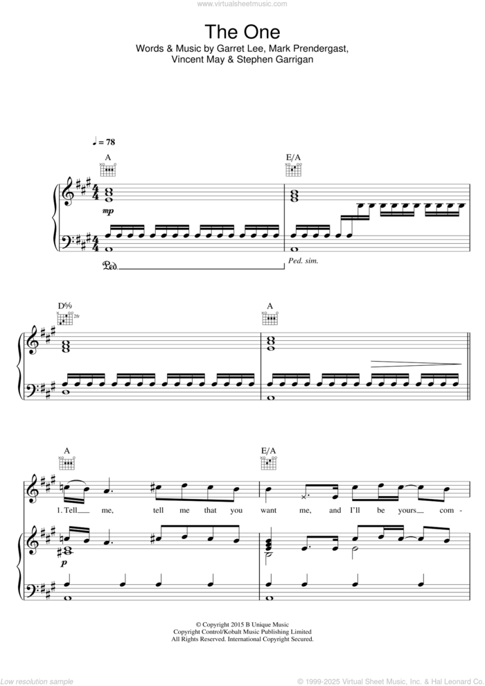 The One sheet music for voice, piano or guitar by Kodaline, Garret Lee, Mark Prendergast, Stephen Garrigan and Vincent May, intermediate skill level