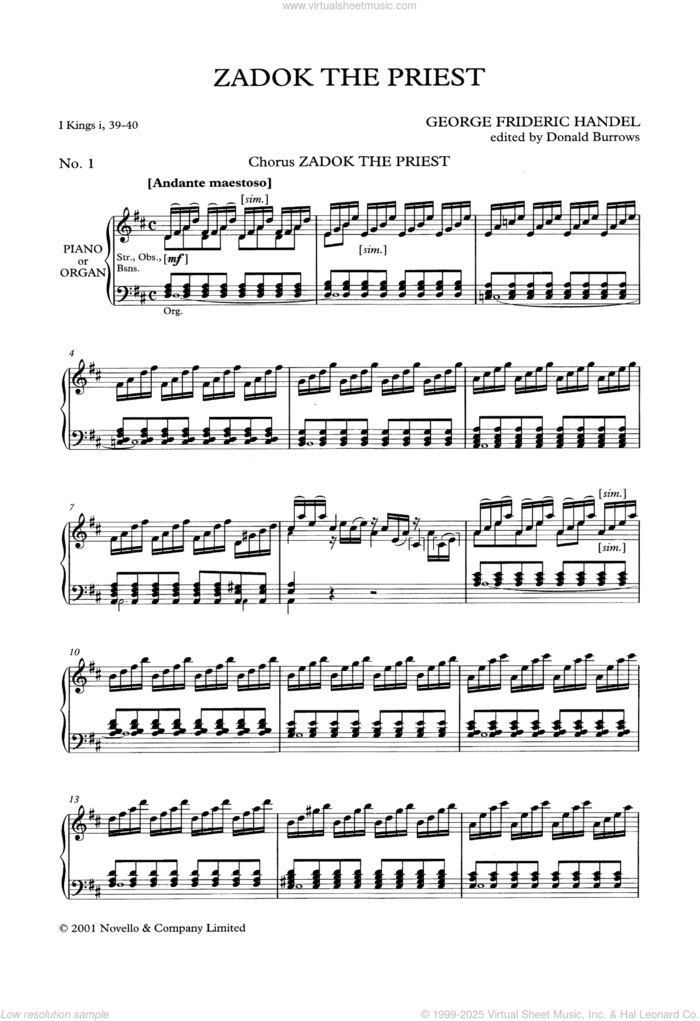 Zadok The Priest (arr. Donald Burrows) sheet music for choir (SSAATBB) by George Frideric Handel and Donald Burrows, classical score, intermediate skill level