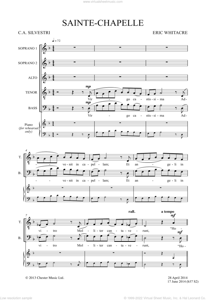 Sainte-Chapelle sheet music for choir (SSAATTBB) by Eric Whitacre and Charles Anthony Silvestre, classical score, intermediate skill level