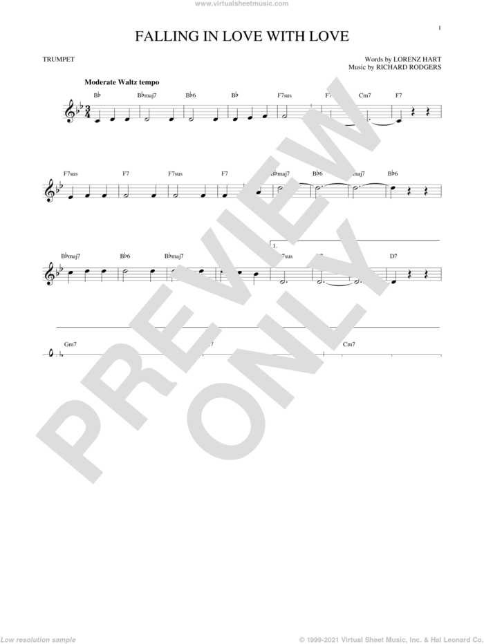 Falling In Love With Love sheet music for trumpet solo by Richard Rodgers, Lorenz Hart and Rodgers & Hart, intermediate skill level