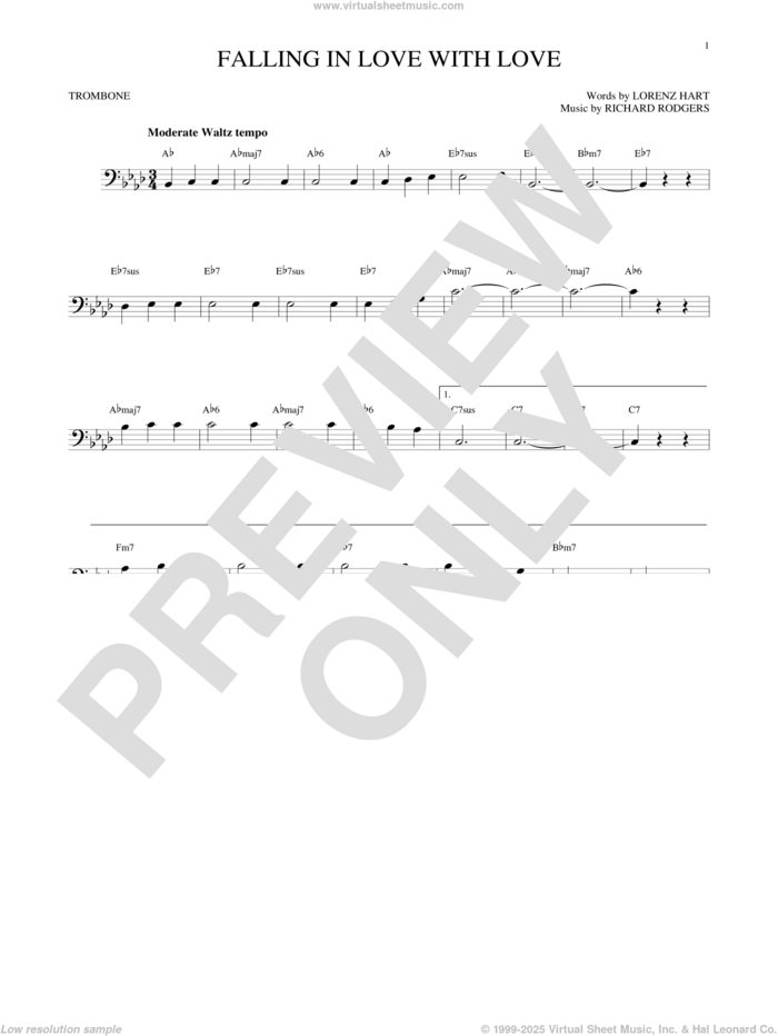 Falling In Love With Love sheet music for trombone solo by Richard Rodgers, Lorenz Hart and Rodgers & Hart, intermediate skill level