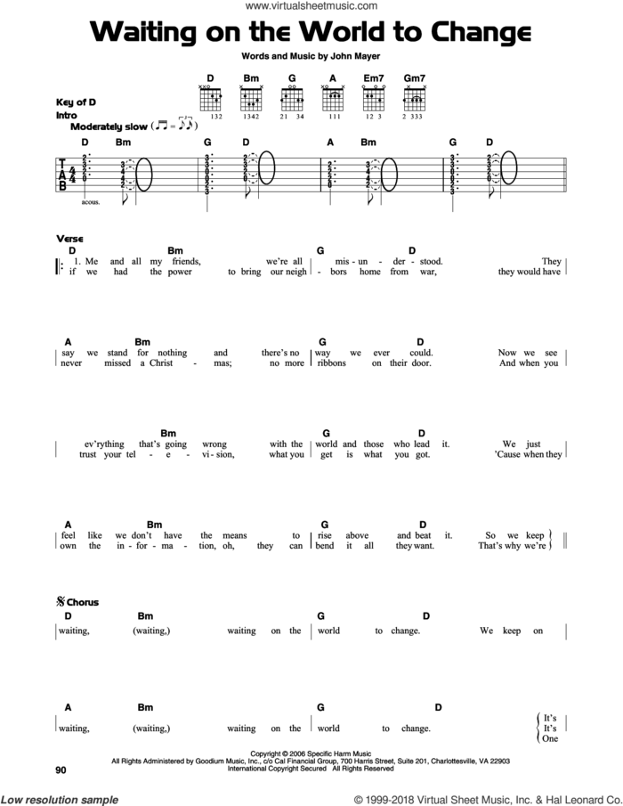 Waiting On The World To Change sheet music for guitar solo (lead sheet) by John Mayer, intermediate guitar (lead sheet)