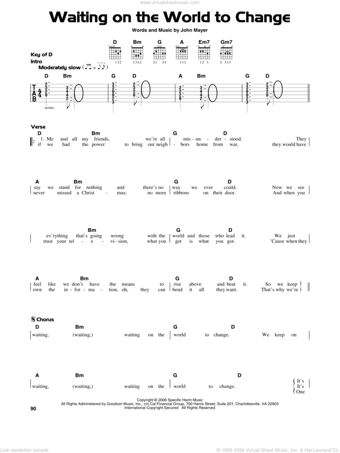 Waiting On The World To Change sheet music for guitar solo (lead sheet) by John Mayer, intermediate guitar (lead sheet)