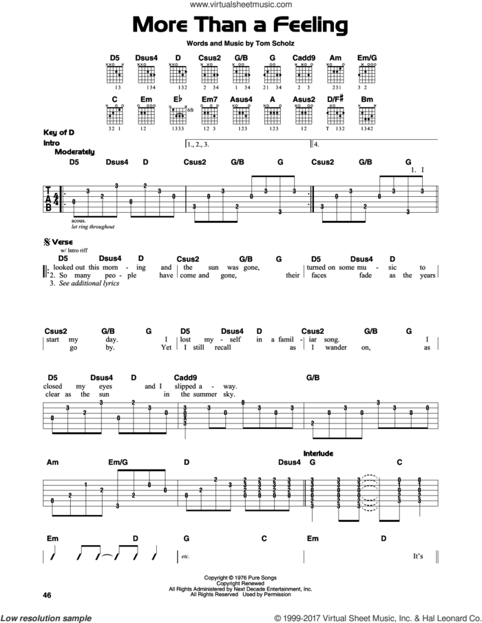 More Than A Feeling sheet music for guitar solo (lead sheet) by Boston and Tom Scholz, intermediate guitar (lead sheet)