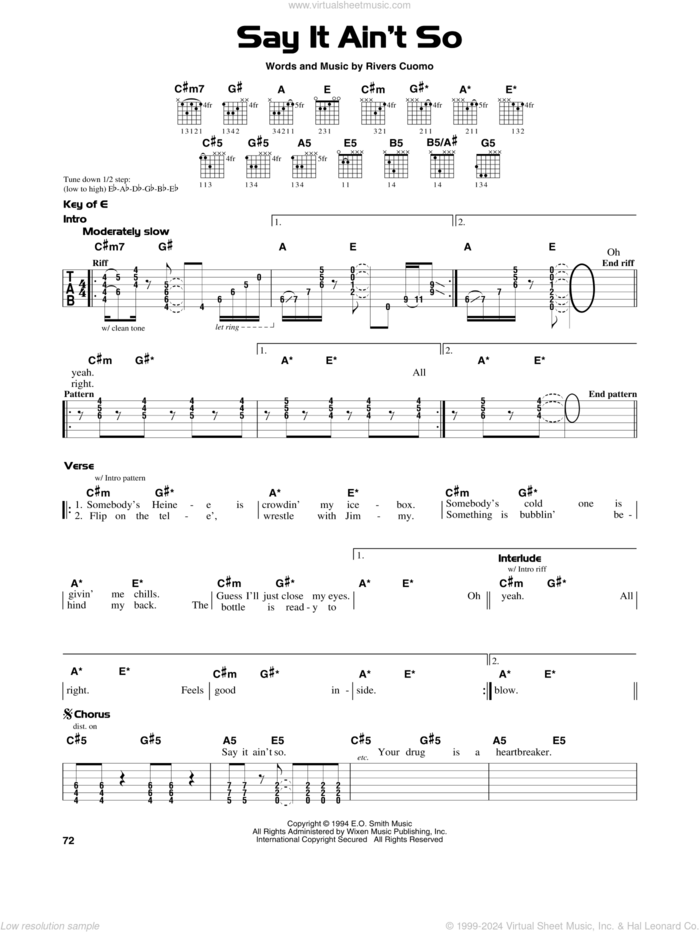 Say It Ain't So sheet music for guitar solo (lead sheet) by Weezer and Rivers Cuomo, intermediate guitar (lead sheet)