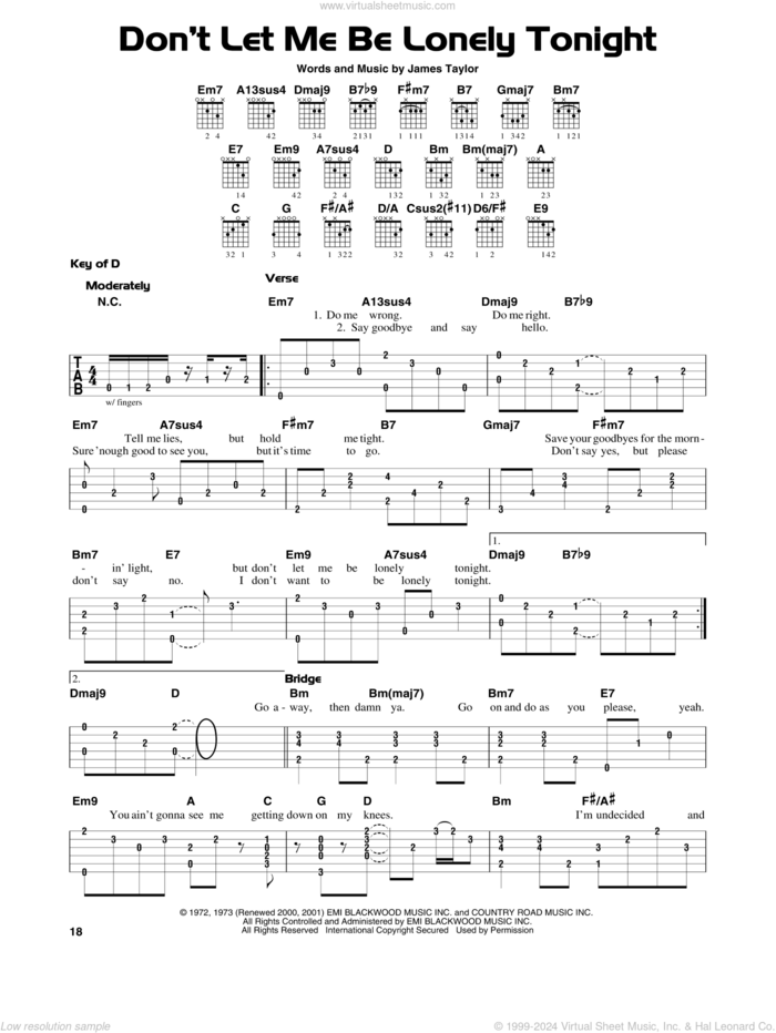 Don't Let Me Be Lonely Tonight sheet music for guitar solo (lead sheet) by James Taylor, intermediate guitar (lead sheet)