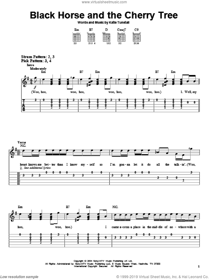 Black Horse And The Cherry Tree sheet music for guitar solo (easy tablature) by KT Tunstall, easy guitar (easy tablature)