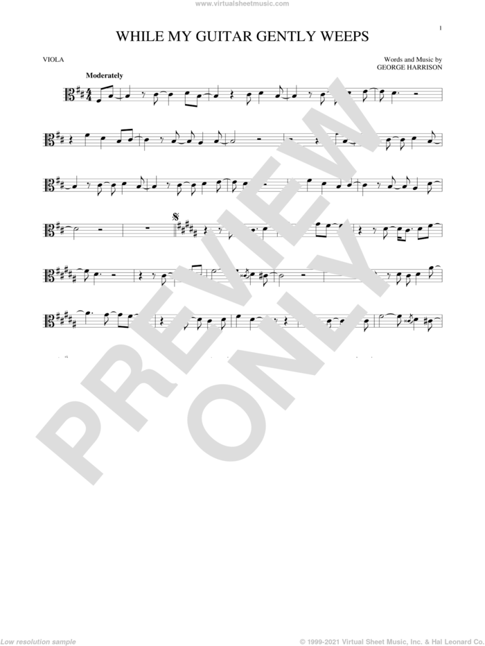 While My Guitar Gently Weeps sheet music for viola solo by The Beatles, intermediate skill level