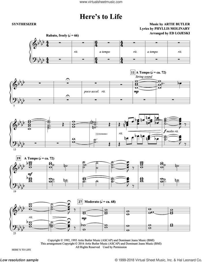 Here's to Life (complete set of parts) sheet music for orchestra/band by Ed Lojeski, Artie Butler, Phyllis Molinary and Shirley Horn, intermediate skill level