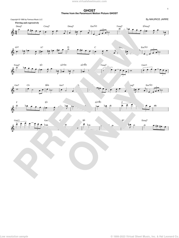 Ghost sheet music for voice and other instruments (fake book) by Maurice Jarre, intermediate skill level