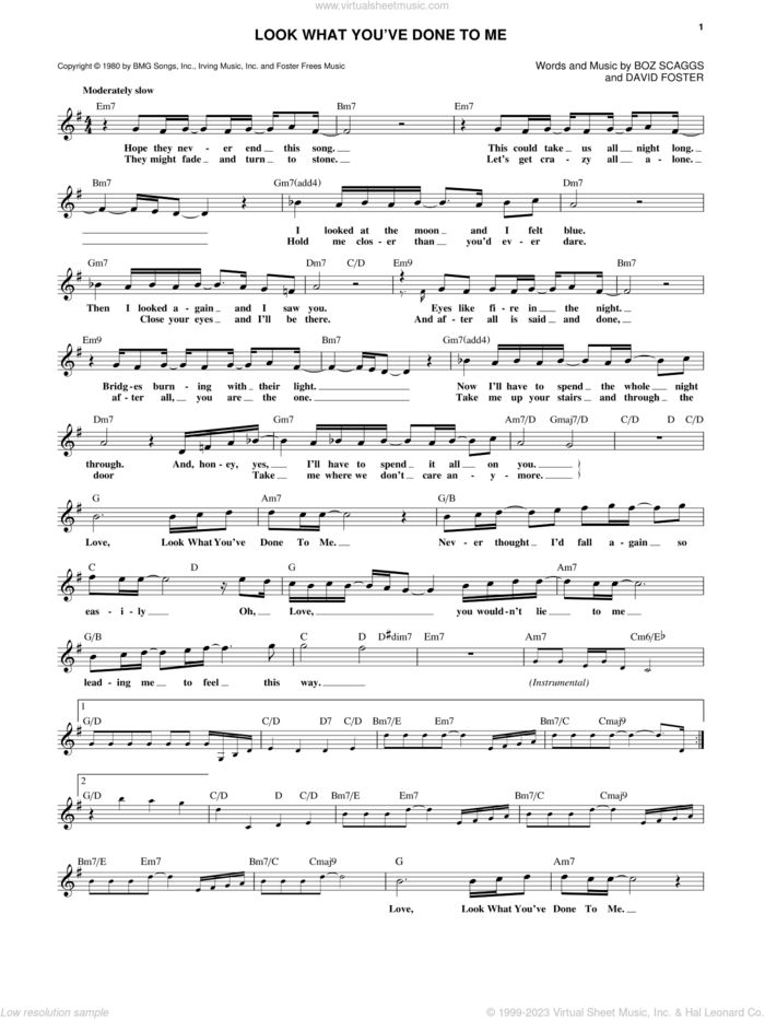 Look What You've Done To Me sheet music for voice and other instruments (fake book) by Boz Scaggs and David Foster, intermediate skill level