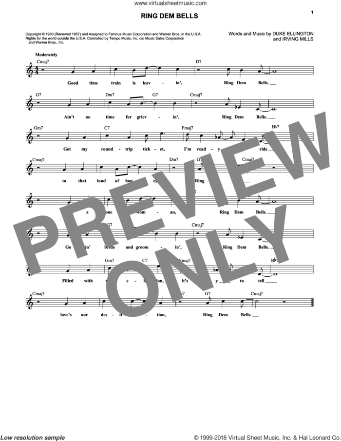 Ring Dem Bells sheet music for voice and other instruments (fake book) by Duke Ellington, intermediate skill level