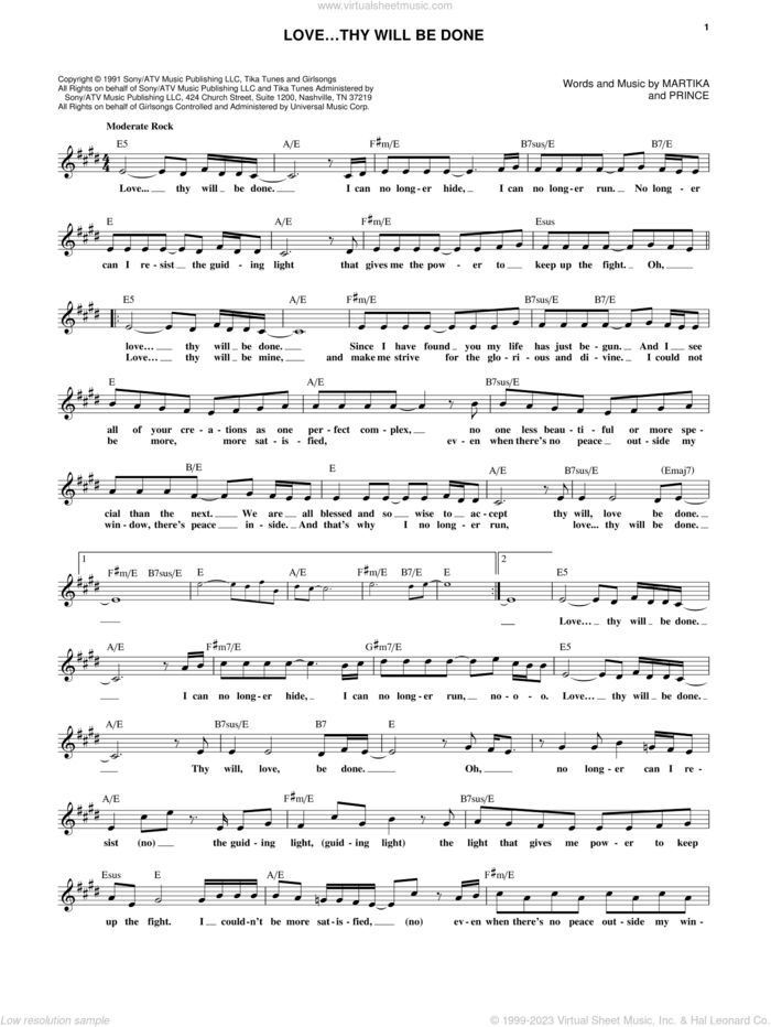 Love...Thy Will Be Done sheet music for voice and other instruments (fake book) by Prince and Martika, intermediate skill level
