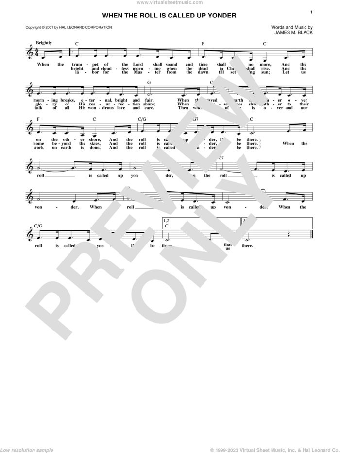 When The Roll Is Called Up Yonder sheet music for voice and other instruments (fake book) by James M. Black, intermediate skill level