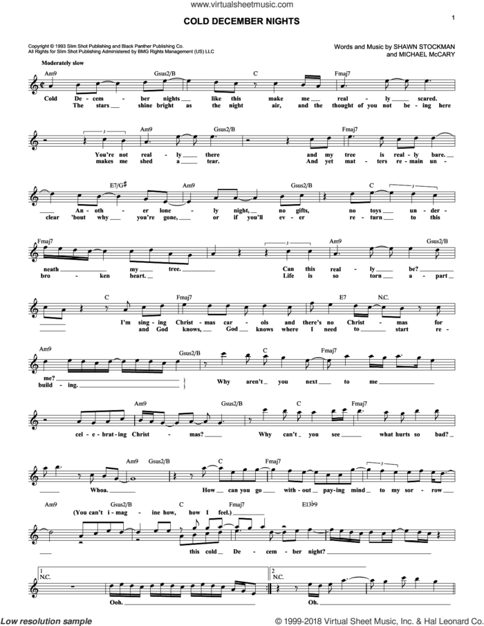 Cold December Nights sheet music for voice and other instruments (fake book) by Boyz II Men, Michael McCary and Shawn Stockman, intermediate skill level