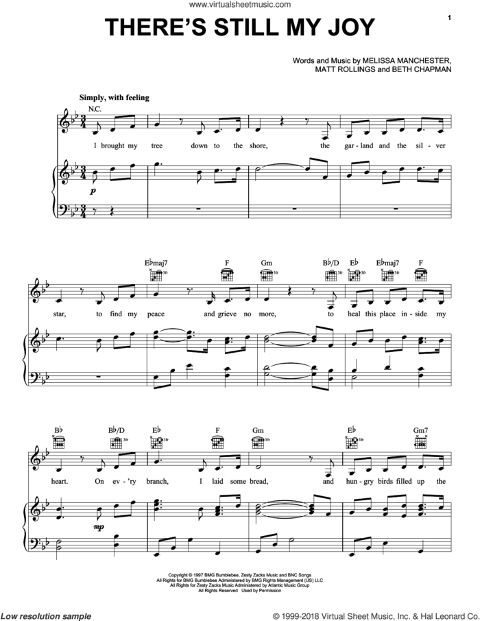 There's Still My Joy sheet music for voice, piano or guitar by Indigo Girls, Beth Chapman, Matt Rollings and Melissa Manchester, intermediate skill level