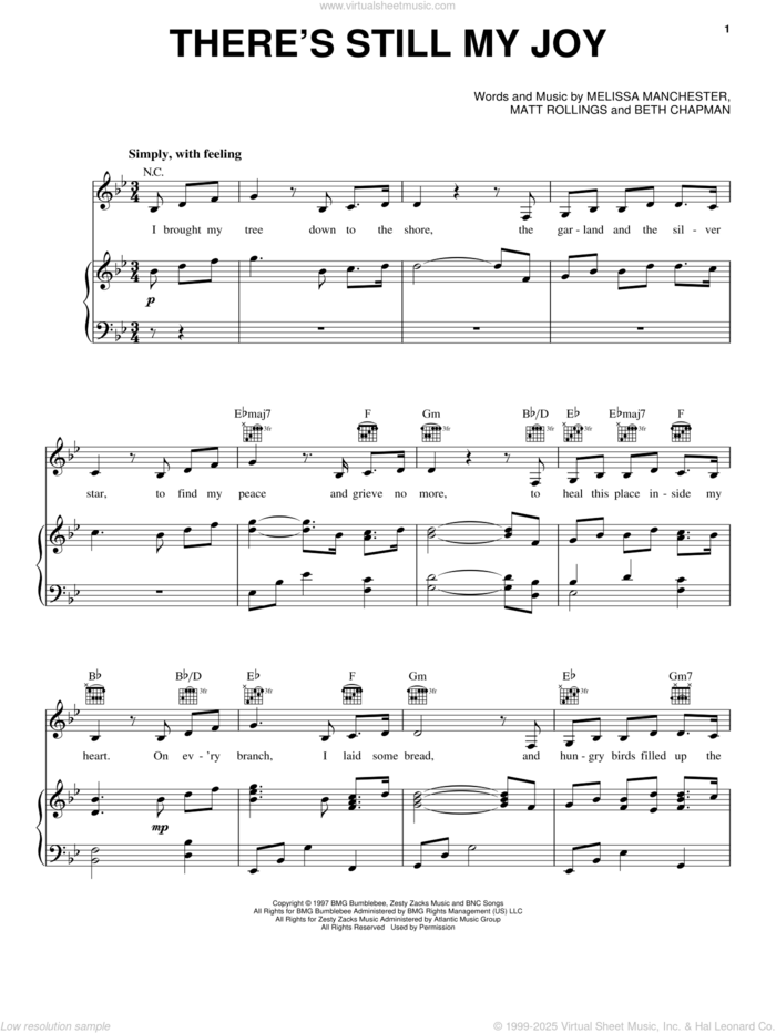 There's Still My Joy sheet music for voice, piano or guitar by Indigo Girls, Beth Chapman, Matt Rollings and Melissa Manchester, intermediate skill level