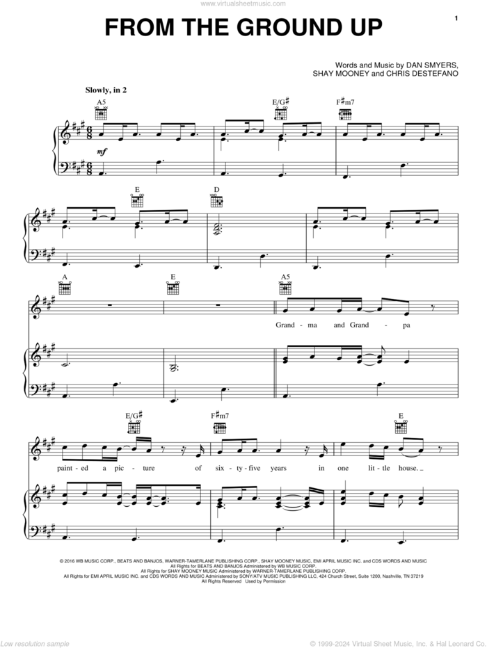 From The Ground Up sheet music for voice, piano or guitar by Dan & Shay, Chris Destefano, Dan Smyers and Shay Mooney, intermediate skill level