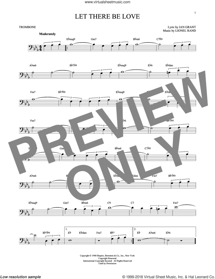 Let There Be Love sheet music for trombone solo by Ian Grant and Lionel Rand, intermediate skill level