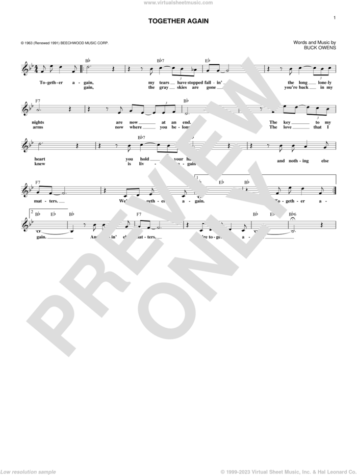 Together Again sheet music for voice and other instruments (fake book) by Buck Owens and Emmylou Harris, intermediate skill level