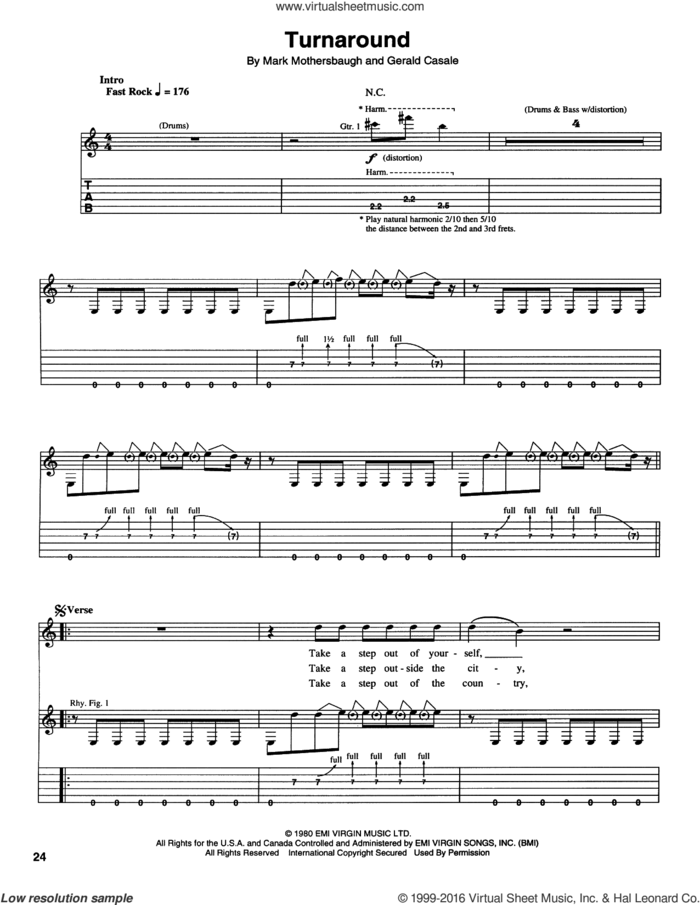 Turn Around sheet music for guitar (tablature) by Nirvana, Gerald Casale and Mark Mothersbaugh, intermediate skill level
