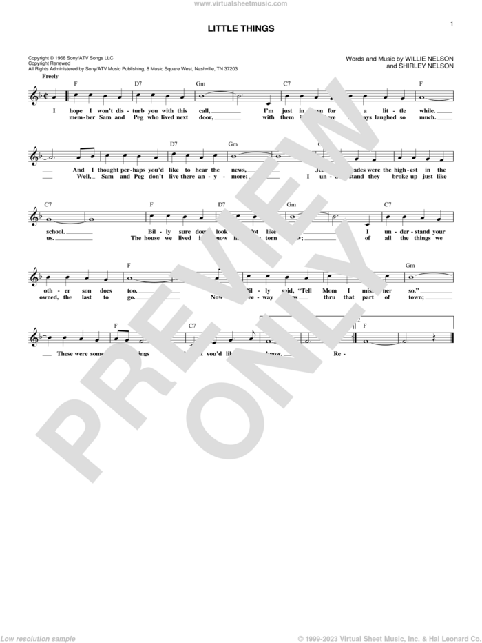 Little Things sheet music for voice and other instruments (fake book) by Oak Ridge Boys, Shirley Nelson and Willie Nelson, intermediate skill level