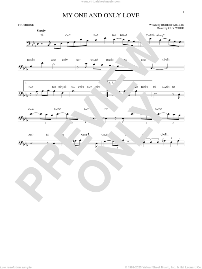 My One And Only Love sheet music for trombone solo by Guy Wood and Robert Mellin, intermediate skill level