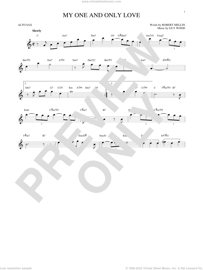 My One And Only Love sheet music for alto saxophone solo by Guy Wood and Robert Mellin, intermediate skill level