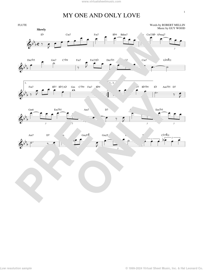 My One And Only Love sheet music for flute solo by Guy Wood and Robert Mellin, intermediate skill level