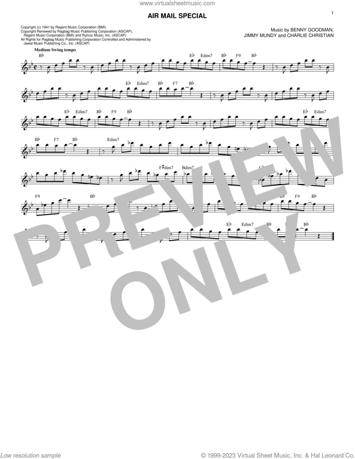Air Mail Special sheet music for voice and other instruments (fake book) by Benny Goodman & His Orchestra, Benny Goodman, Charlie Christian and Jimmy Mundy, intermediate skill level