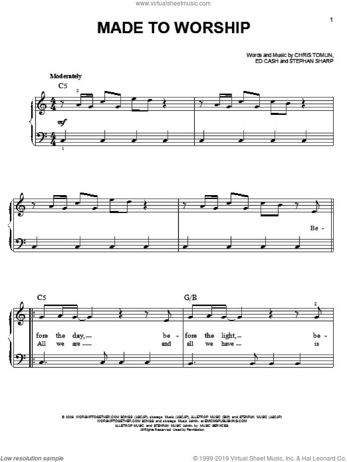 Made To Worship sheet music for piano solo by Chris Tomlin, Ed Cash and Stephan Sharp, easy skill level