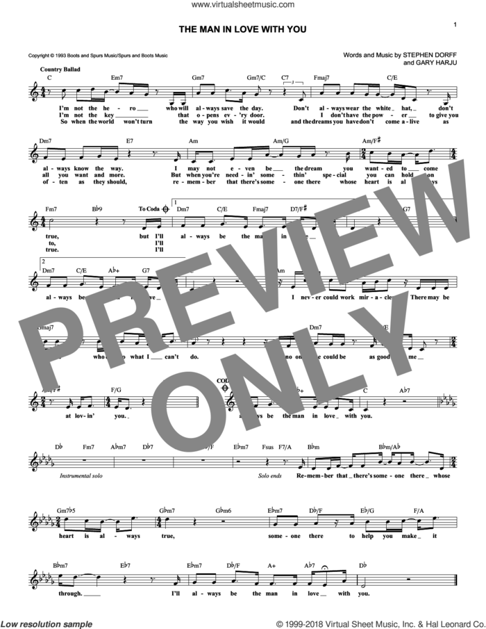 The Man In Love With You sheet music for voice and other instruments (fake book) by George Strait, Gary Harju and Stephen Dorff, intermediate skill level