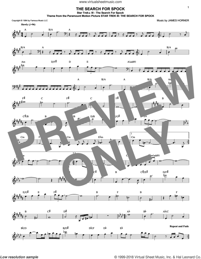 Star Trek III - The Search For Spock sheet music for voice and other instruments (fake book) by James Horner, intermediate skill level