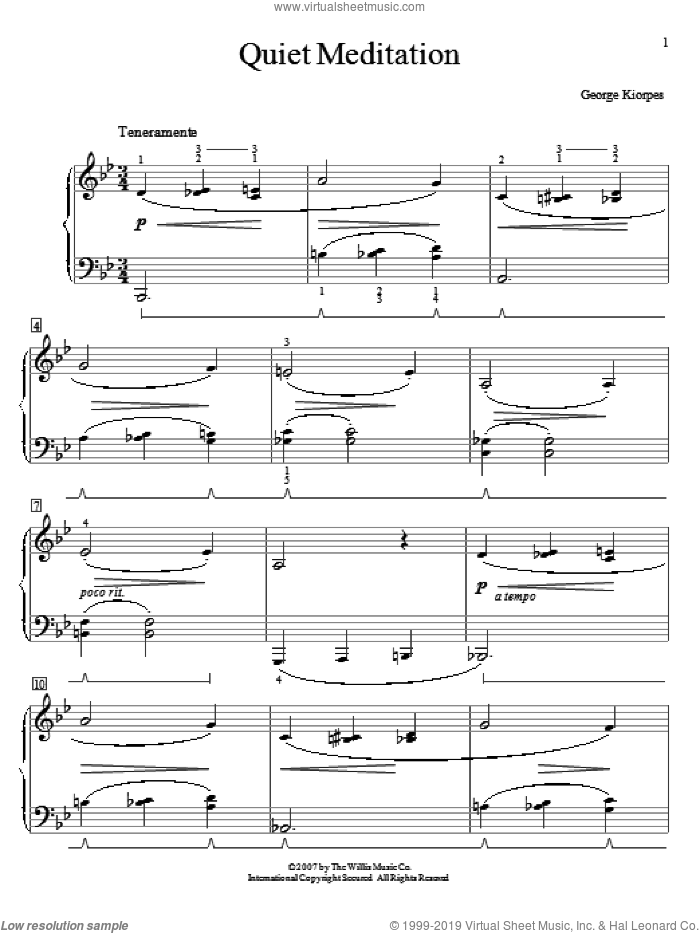 Quiet Meditation sheet music for piano solo (elementary) by George Kiorpes, beginner piano (elementary)