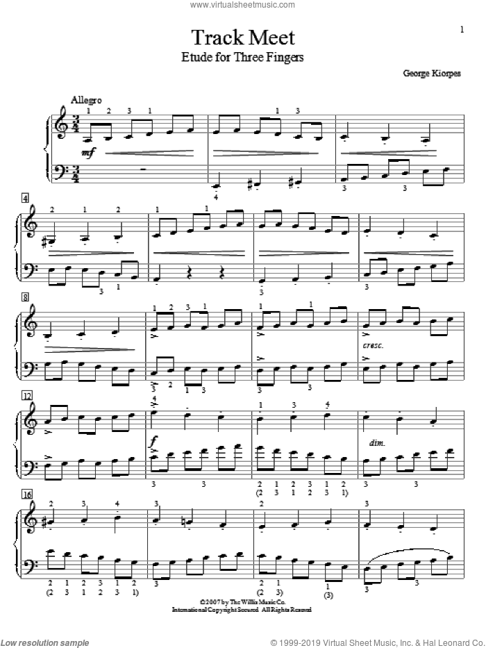 Track Meet sheet music for piano solo (elementary) by George Kiorpes, beginner piano (elementary)