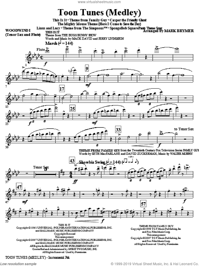 Toon Tunes (complete set of parts) sheet music for orchestra/band by Mark Brymer, intermediate skill level