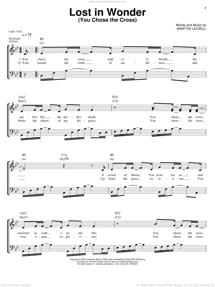 Lost In Wonder sheet music for voice, piano or guitar by Martyn Layzell, intermediate skill level