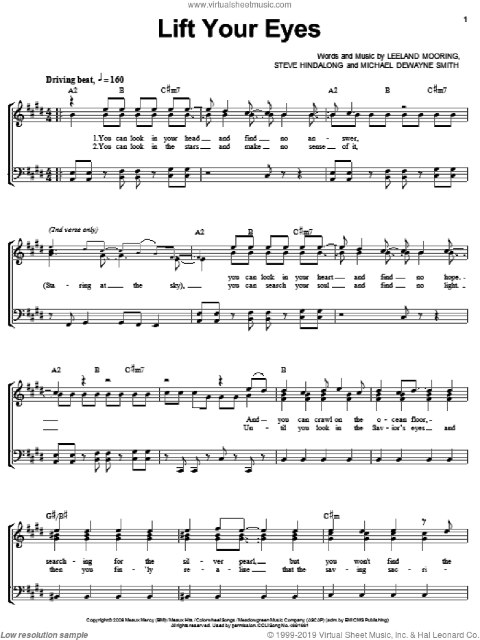 Lift Your Eyes sheet music for voice, piano or guitar by Leeland, Leeland Mooring, Michael W. Smith and Steve Hindalong, intermediate skill level